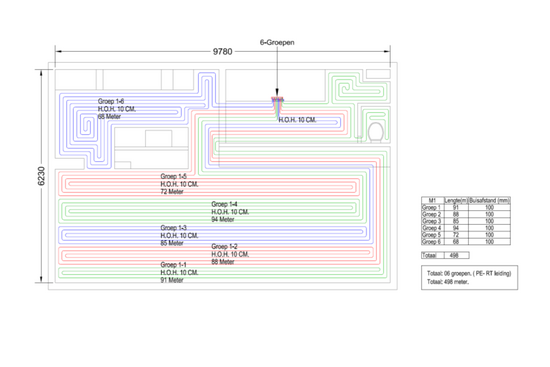 Vloerverwarming legplan - afb. 1